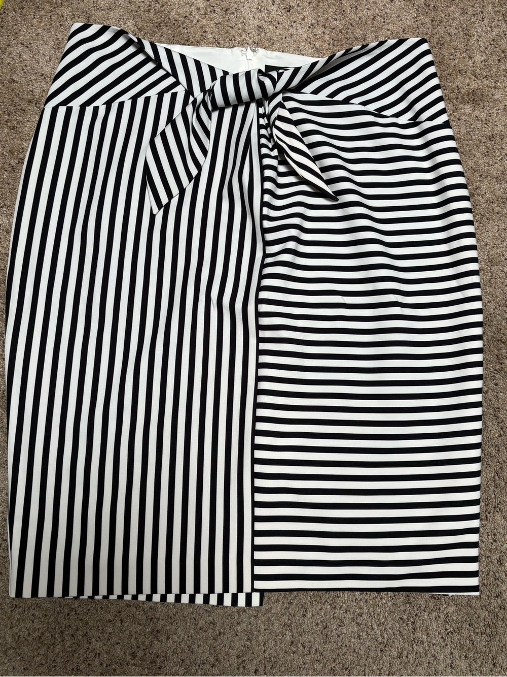 Alex Marie Black & White Striped Tie-Front Pencil Skirt